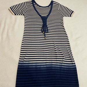 Charlotte Ronson white and blue striped dress with ombré end (size large)